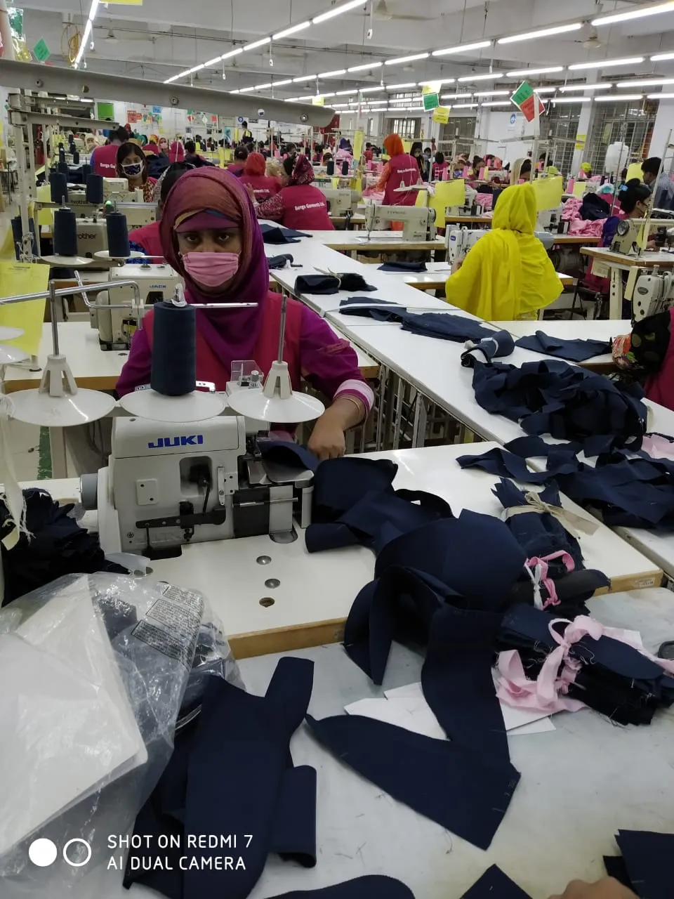 Checking cut panels before sewing