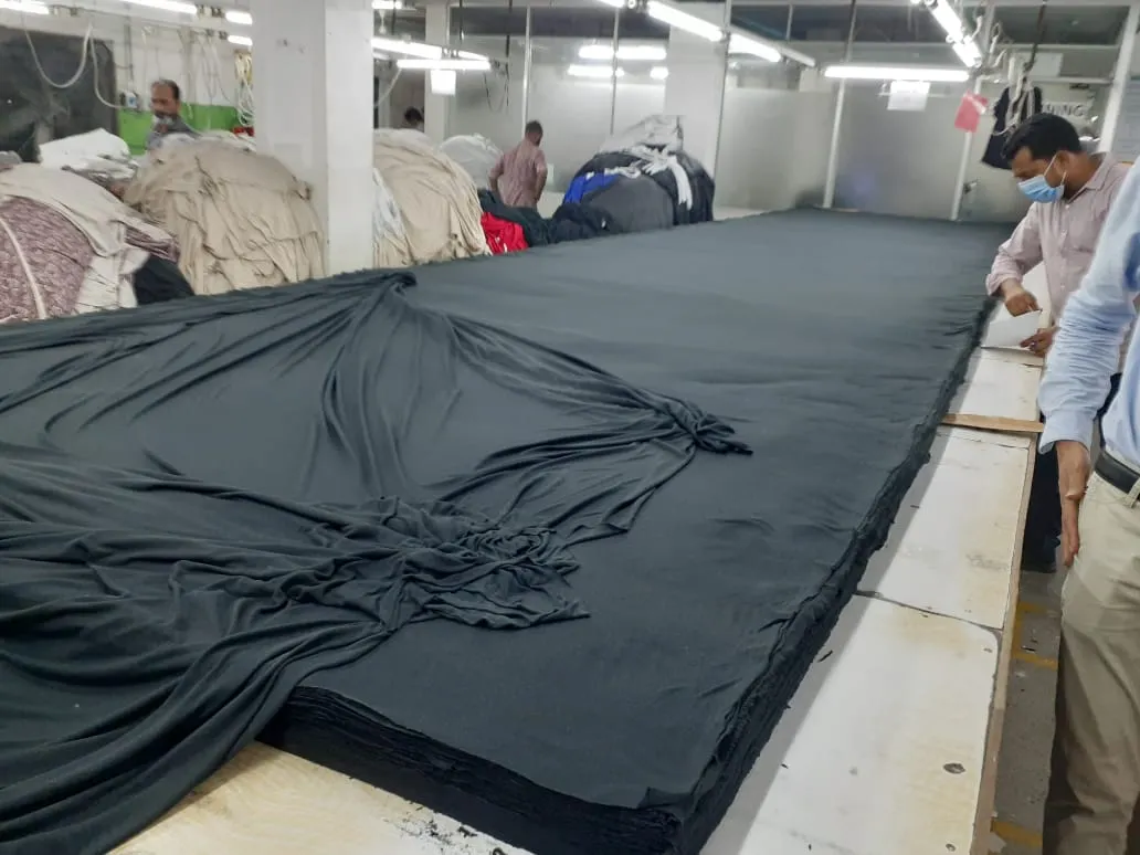 Fabric spread out ready for cutting