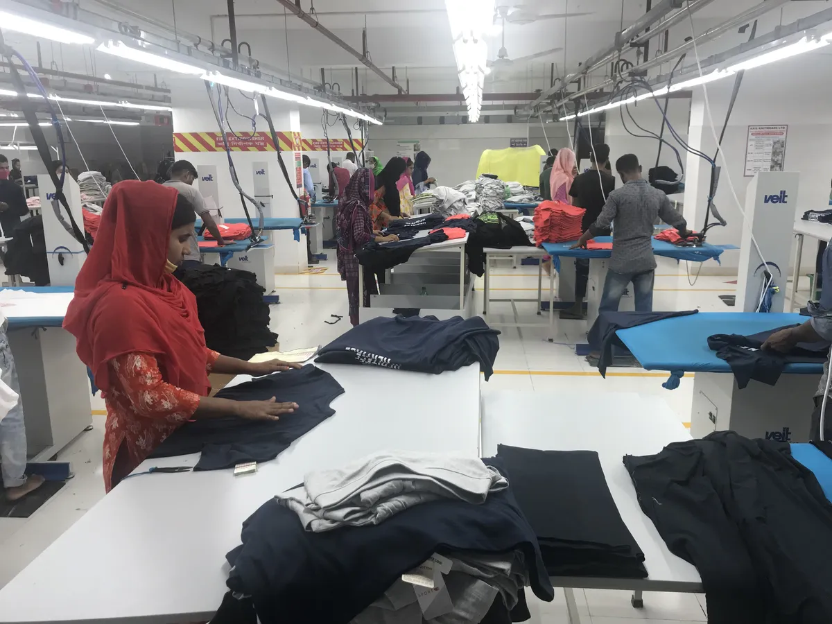 Wide view of the sewing production floor