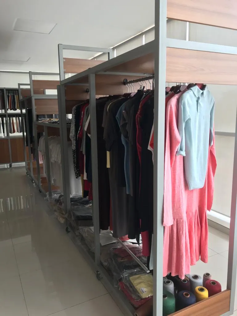 Womenswear sample rail in the showroom