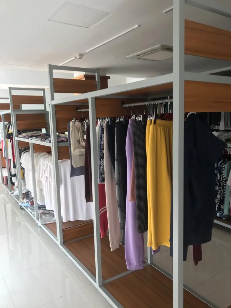 Garment sample racks in the showroom